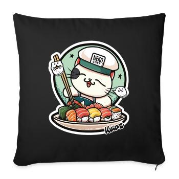 Neko Sushi Chef – Funny Cat Kitchen - Housse de coussin décorative 45 x 45 cm - noir - Devant
