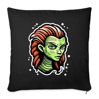 Green Alien Woman – Sci-Fi Tattoo Style - Sofa pillowcase 17,3'' x 17,3'' (45 x 45 cm) - black - Front