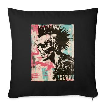 Conception de crâne punk rock - Housse de coussin décorative 45 x 45 cm - noir - Devant