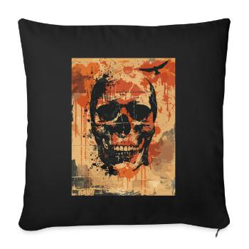 Gruseliger Totenkopf mit Raben - Sofakissenbezug 45 x 45 cm - Schwarz - Vorne