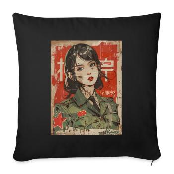 Art de la propagande : belle femme soldat dans un style rétro - Housse de coussin décorative 45 x 45 cm - noir - Devant