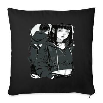 Dark Gothic Anime Girl Aesthetic - Sofa pillowcase 17,3'' x 17,3'' (45 x 45 cm) - black - Front