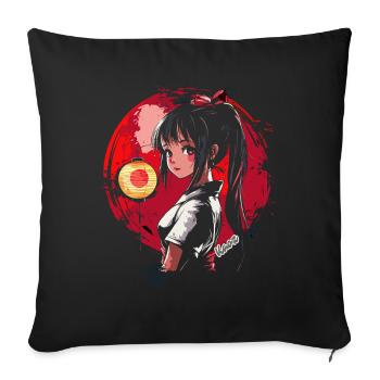 Dessin animé japonais fille lune rouge et lanterne - Housse de coussin décorative 45 x 45 cm - noir - Devant