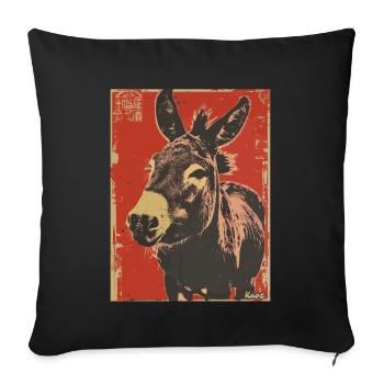 Âne rétro – Motif animalier vintage - Housse de coussin décorative 45 x 45 cm - noir - Devant
