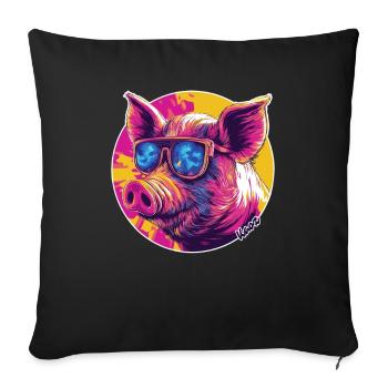 Cool pig with sunglasses - Sofa pillowcase 17,3'' x 17,3'' (45 x 45 cm) - black - Front