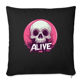 Skelett „Alive“ – Ironischer Totenkopf - Sofakissenbezug 45 x 45 cm - Schwarz - Vorne
