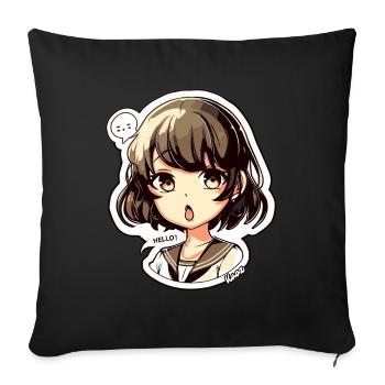 Jolie fille de dessin animé - Bonjour ! Ballon - Housse de coussin décorative 45 x 45 cm - noir - Devant