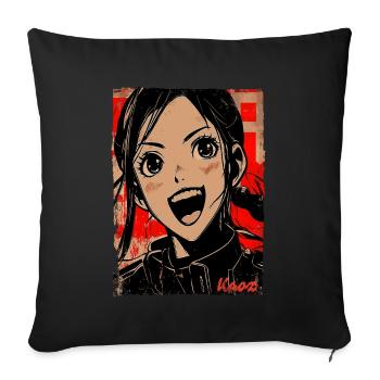 Fille de dessin animé riant dans le style japonais - Housse de coussin décorative 45 x 45 cm - noir - Devant