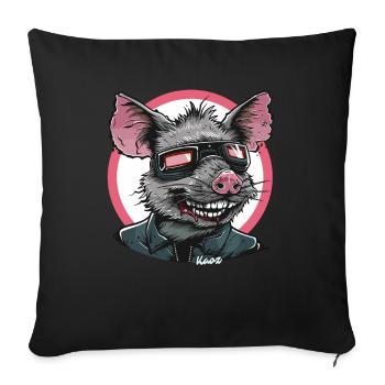 Coole Ratte mit Brille und Lederjacke - Sofakissenbezug 45 x 45 cm - Schwarz - Vorne