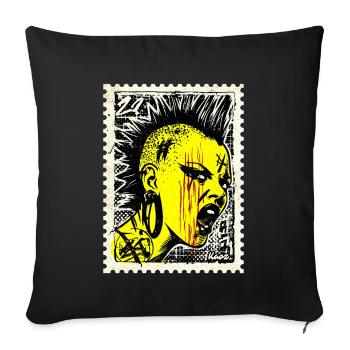 Femme punk sauvage avec mohawk et colère sur timbre-poste - Housse de coussin décorative 45 x 45 cm - noir - Devant