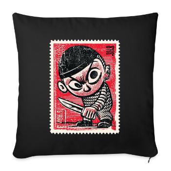 Bande dessinée gangster sur timbre-poste - Housse de coussin décorative 45 x 45 cm - noir - Devant