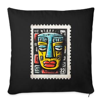 Colorful Tribal Style Mask on Postage Stamp - Sofa pillowcase 17,3'' x 17,3'' (45 x 45 cm) - black - Front