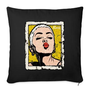 Buzzcut Punk Mädchen mit Kussmund im Pop-Art Stil - Sofakissenbezug 45 x 45 cm - Schwarz - Vorne
