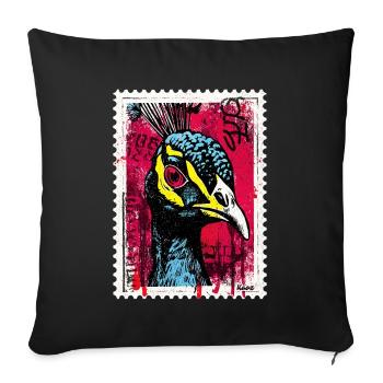 Paon aux yeux roses dans le look street art - Housse de coussin décorative 45 x 45 cm - noir - Devant