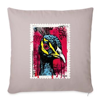 Pfau mit pinkem Blick im Streetart-Look - Sofakissenbezug 45 x 45 cm - helles Taupe - Vorne