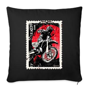 Motocross rider in front of red sun postage stamp - Sofa pillowcase 17,3'' x 17,3'' (45 x 45 cm) - black - Front