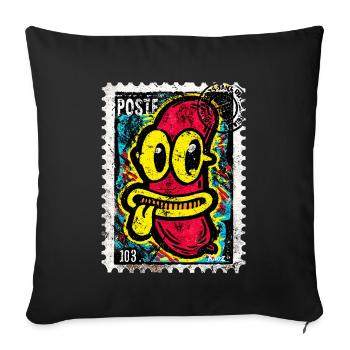 Freche Comic-Wurst mit Zunge auf Briefmarke - Sofakissenbezug 45 x 45 cm - Schwarz - Vorne