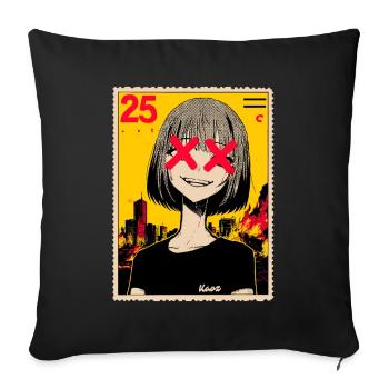 Japanese X-eyes girl in front of burning city - Sofa pillowcase 17,3'' x 17,3'' (45 x 45 cm) - black - Front