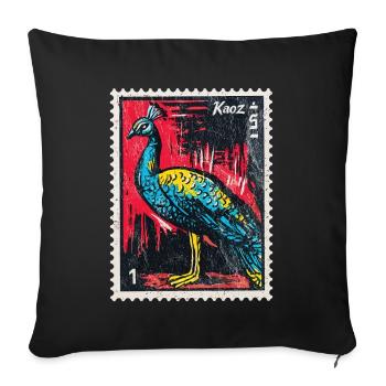 Peacock on stamp – elegant & colourful - Sofa pillowcase 17,3'' x 17,3'' (45 x 45 cm) - black - Front