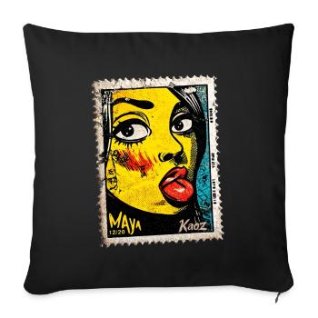 Femme Pop Art coquine avec langue sur timbre-poste - Housse de coussin décorative 45 x 45 cm - noir - Devant