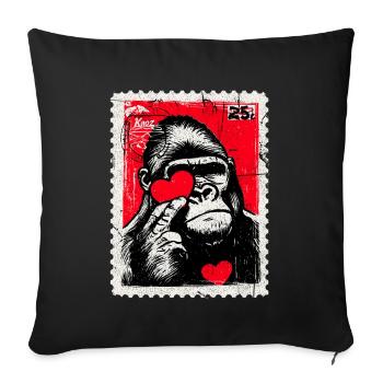 Gorilla with Heart – Love as a Postage Stamp - Sofa pillowcase 17,3'' x 17,3'' (45 x 45 cm) - black - Front
