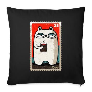 Kaffee-Katze als Comic-Briefmarke - Sofakissenbezug 45 x 45 cm - Schwarz - Vorne