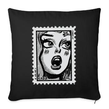 Comicfrau im Schock – Pop-Art Briefmarke - Sofakissenbezug 45 x 45 cm - Schwarz - Vorne