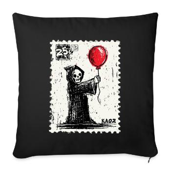 Postage stamp design Grim Reaper with red balloon - Sofa pillowcase 17,3'' x 17,3'' (45 x 45 cm) - black - Front
