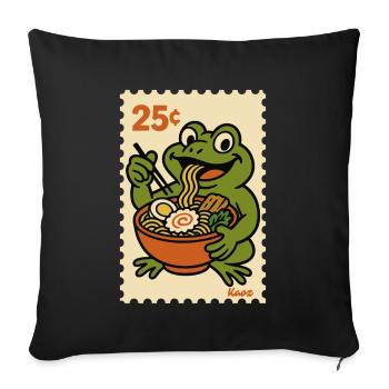 Happy frog with ramen on postage stamp - Sofa pillowcase 17,3'' x 17,3'' (45 x 45 cm) - black - Front