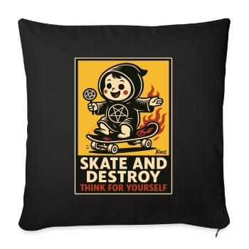 Skate et détruisez un bébé skateur sur un skateboard - Housse de coussin décorative 45 x 45 cm - noir - Devant