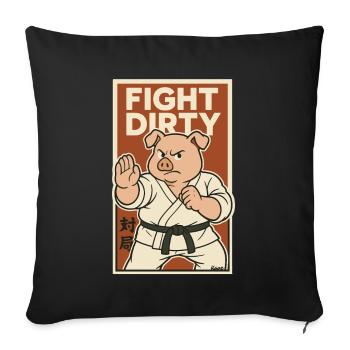 Karaté Fighting Pig – Se bat salement - Housse de coussin décorative 45 x 45 cm - noir - Devant