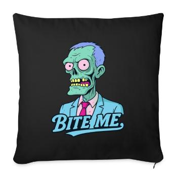 Zombie en costume – Mordez-moi ! - Housse de coussin décorative 45 x 45 cm - noir - Devant