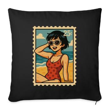 Summer Sun Garland Retro Postage Stamp - Sofa pillowcase 17,3'' x 17,3'' (45 x 45 cm) - black - Front