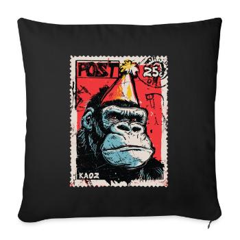 Gorilla with party hat on a postage stamp - Sofa pillowcase 17,3'' x 17,3'' (45 x 45 cm) - black - Front