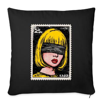 Woman with blindfold in pop art stamp - Sofa pillowcase 17,3'' x 17,3'' (45 x 45 cm) - black - Front
