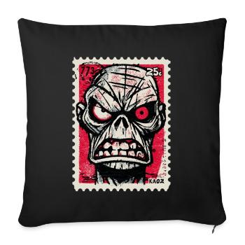 Wütender Totenkopf auf Briefmarke - Sofakissenbezug 45 x 45 cm - Schwarz - Vorne