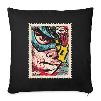 Héros de bande dessinée comme tampon rétro - Housse de coussin décorative 45 x 45 cm - noir - Devant