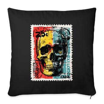 Skull on Colored Retro Postage Stamp - Sofa pillowcase 17,3'' x 17,3'' (45 x 45 cm) - black - Front