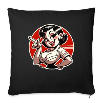 Dame rétro coquine avec breloque pin-up - Housse de coussin décorative 45 x 45 cm - noir - Devant