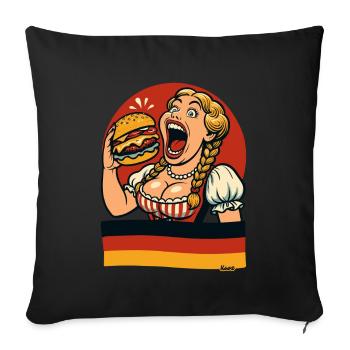 Une femme de Dirndl mange un hamburger géant - Housse de coussin décorative 45 x 45 cm - noir - Devant