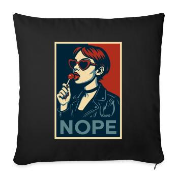 Fille rétro pop art – Affiche de déclaration NOPE - Housse de coussin décorative 45 x 45 cm - noir - Devant