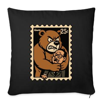 Ours étreignant homme de bureau nerveux comme timbre-poste rétro - Housse de coussin décorative 45 x 45 cm - noir - Devant