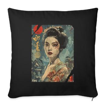 Strong Geisha – Affiche rétro japonaise - Housse de coussin décorative 45 x 45 cm - noir - Devant