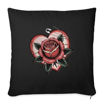 Coeur avec Rose avec épingle à nourrice, Amour, Tatouage - Housse de coussin décorative 45 x 45 cm - noir - Devant