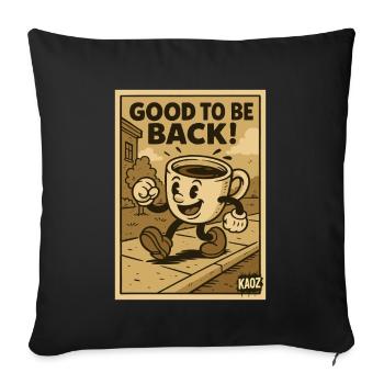 Fröhliche Kaffeetasse geht spazieren - Sofakissenbezug 45 x 45 cm - Schwarz - Vorne