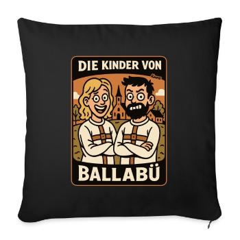 Die Kinder von Ballabü und die lustige Dorf Idylle - Sofakissenbezug 45 x 45 cm - Schwarz - Vorne