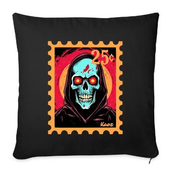Crâne lumineux avec capuche sur timbre - Housse de coussin décorative 45 x 45 cm - noir - Devant