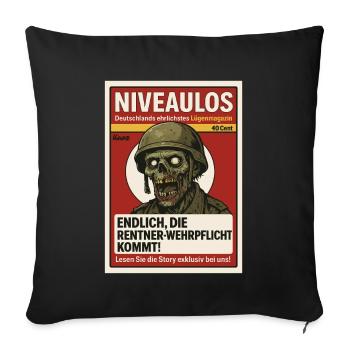 Satire Magazin mit Zombie Soldat und Schlagzeile - Sofakissenbezug 45 x 45 cm - Schwarz - Vorne