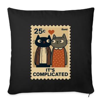 Une paire de chats sur un timbre avec un cœur - Housse de coussin décorative 45 x 45 cm - noir - Devant