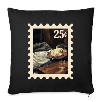 Man sleeping next to glass on table - Sofa pillowcase 17,3'' x 17,3'' (45 x 45 cm) - black - Front